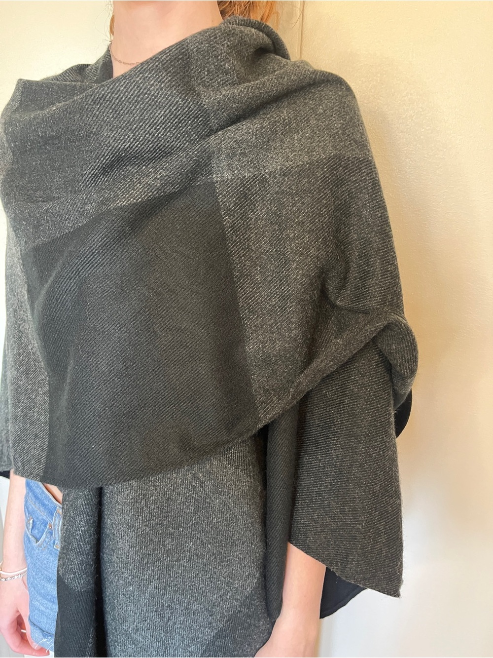 Lord & Taylor Charcoal Gray Knit Wrap Poncho